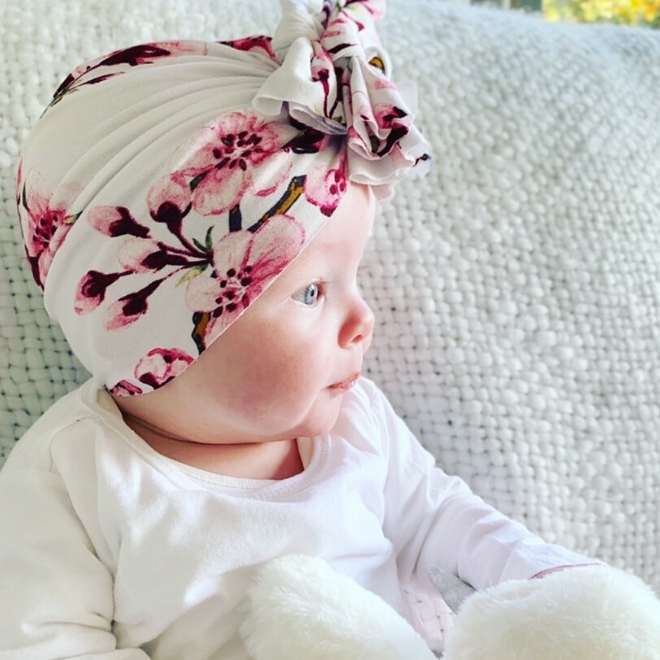 Baby Bow Turban Hat in Soft Pastel Cherry Blossom Pink from Sweet Tots NZ