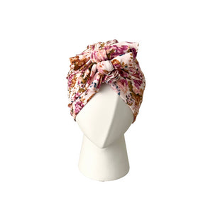 Baby Bow Turban Hat in Soft Pastel Floral Pink from Sweet Tots NZ